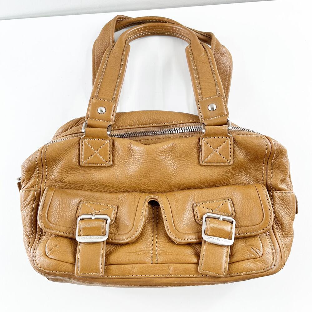 Michael Kors Leather Satchel Bowler Purse Handbag Bag Brown Cognac - Picture 2 of 9